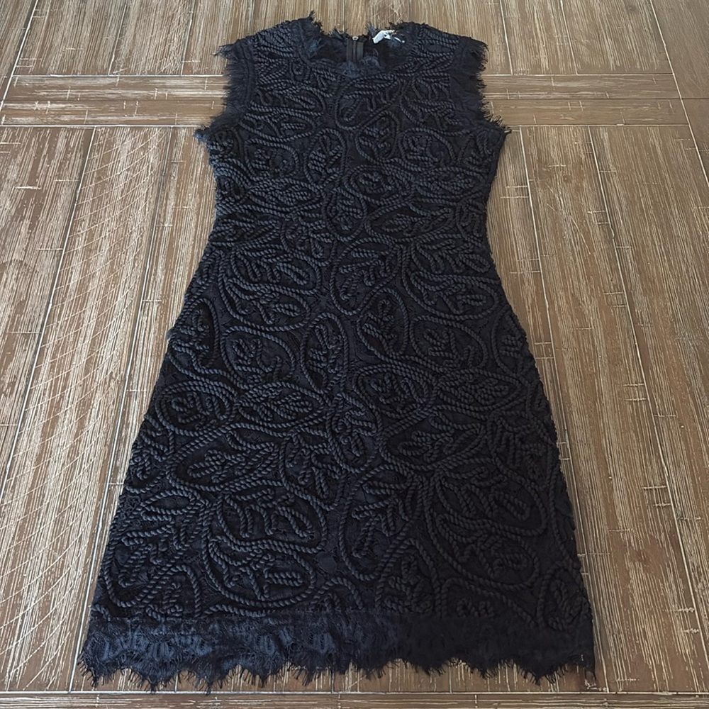 Black, textured, midi dress.